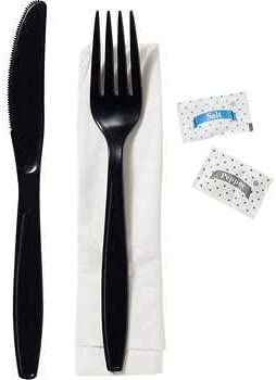 5PC BLACK HEAVY PP K,F,S&P, NAPKIN 250 - Closeout Korner